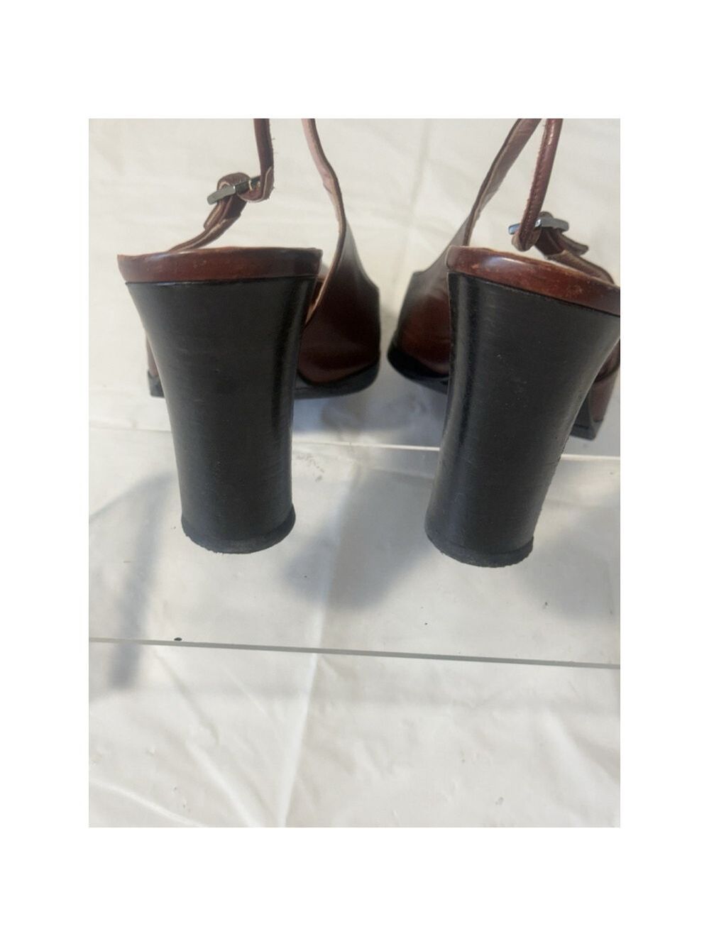 GUCCI Slingback Heels Closed Toe Brown Leather Shoes Sandals US 7 EU 37 C - Picture 12 of 16